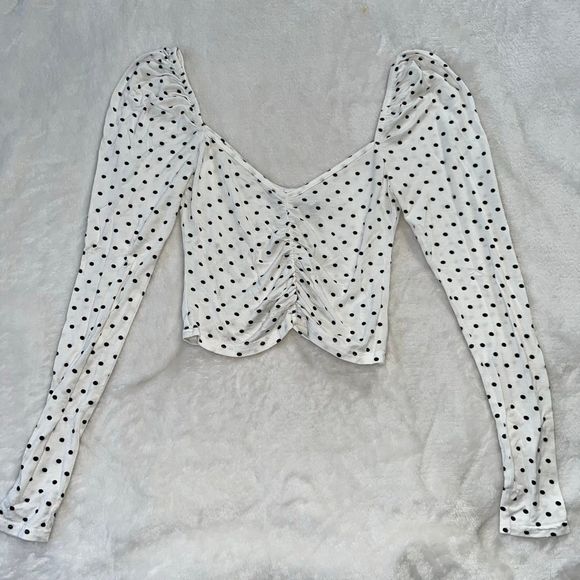Asos white and black polka dot croptop long sleeve - Picture 1 of 6